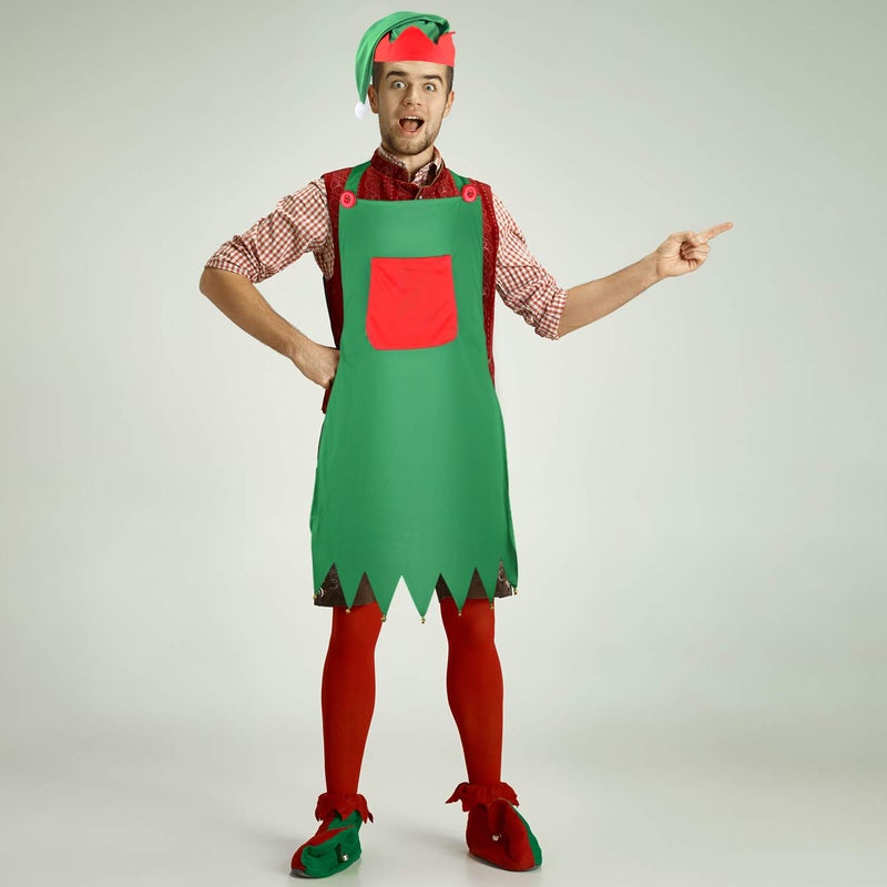 Sunshane 4 Pieces Christmas Elf Kits Include Elf Aprons and Elf Hats for Christmas Party Costume Supplies (Red and Green) - Image 5